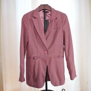 Nasty Gal Pink Houndstooth Blazer | Size US 4 | Lined Tailored Jacket | NWT